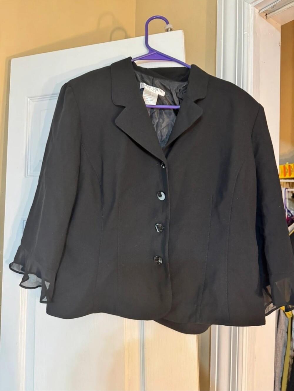 Plaza South Petite Black Chiffon-Trim Blazer 14P